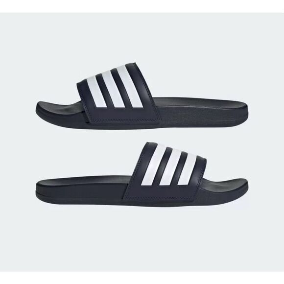 NWT ADIDAS Slides Adilette Comfort Black White Stripes Unisex Men’s 5 Women’s 6 - Picture 1 of 9